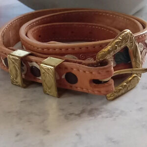 Floral leather misses buckle belt